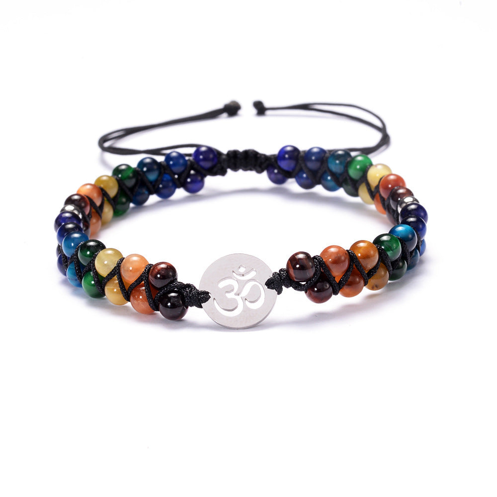 Colorful Tiger Eye Stone OM Bracelet 7 Chakra