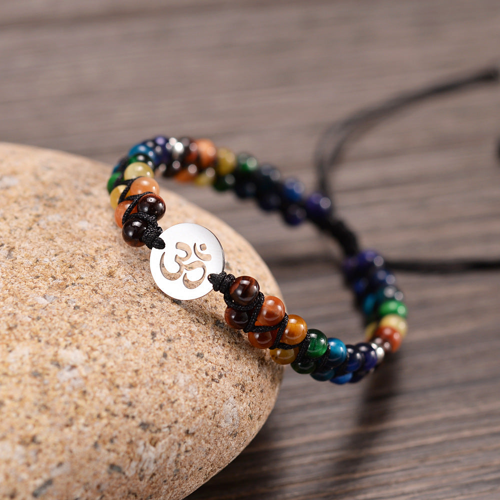 Colorful Tiger Eye Stone OM Bracelet 7 Chakra